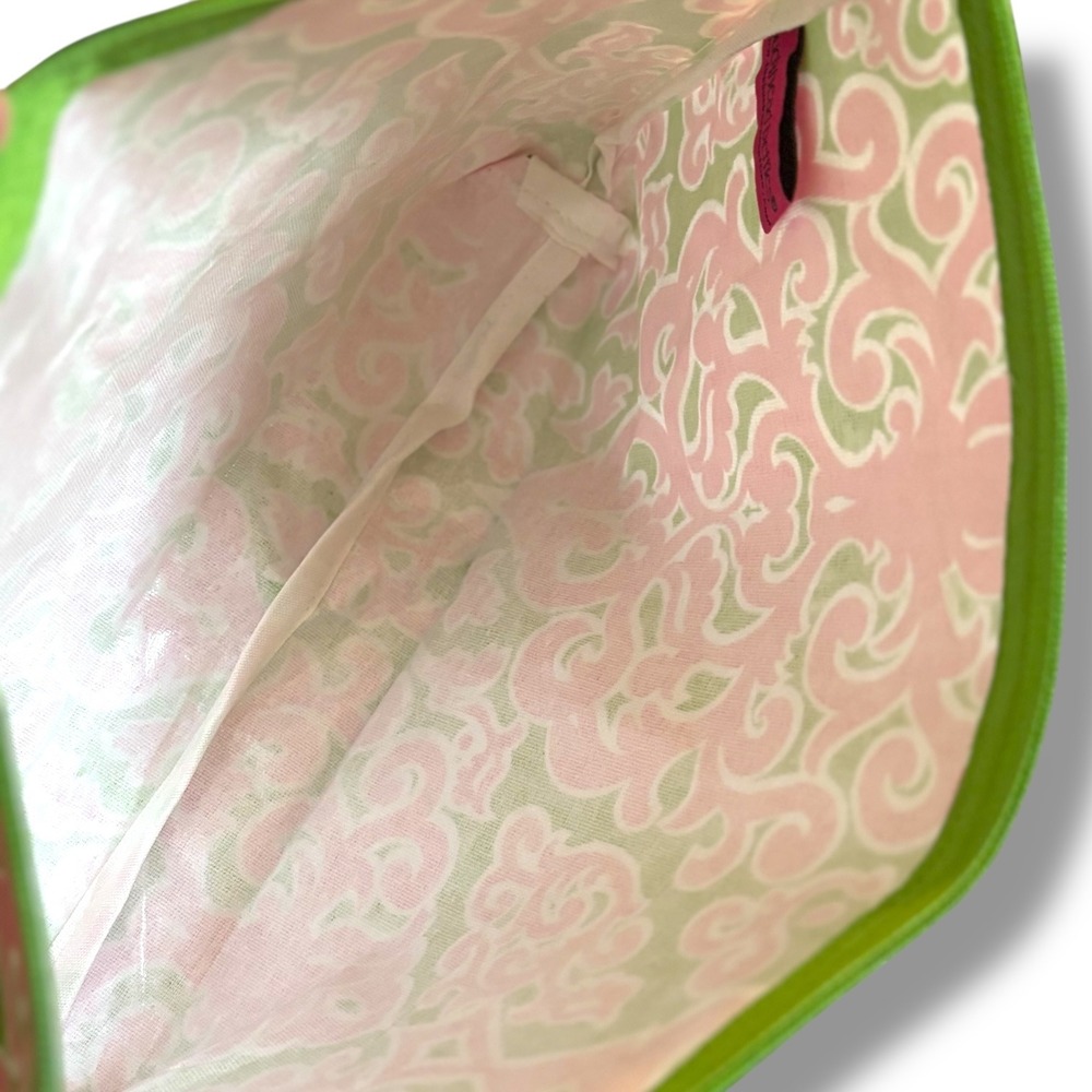 Buckhead Betties Large‎ Cosmetic Bag Pink Green Scroll Print Zipper Pouch - Picture 5 of 9